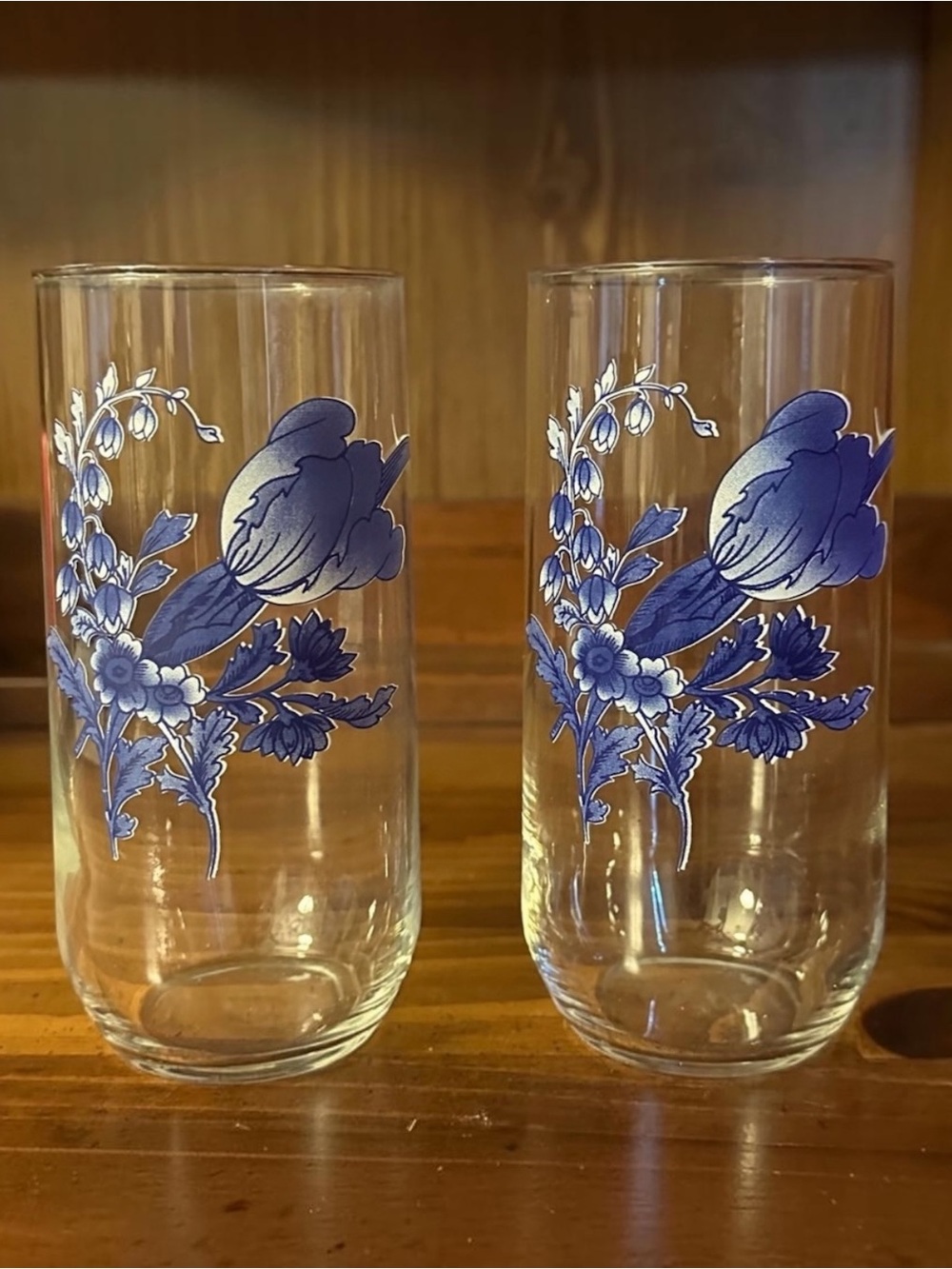 Blue Floral Pattern Drinking Glasses - Set of 2